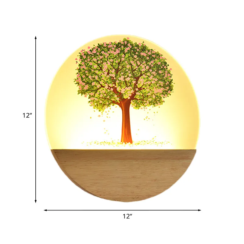 Scandinavische stijl ronde boom muurschildering lamp acryl LED logeerkamer wandgemonteerde lichtarmatuur hout Clearhalo