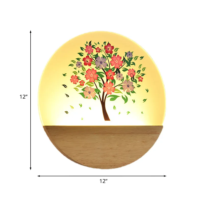 Scandinavische stijl ronde boom muurschildering lamp acryl LED logeerkamer wandgemonteerde lichtarmatuur hout Clearhalo