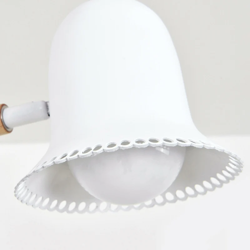 Scandinavische stijlvolle witte plafondhanger, belschaduw, meerkoppige houten kroonluchter voor woonkamer Clearhalo