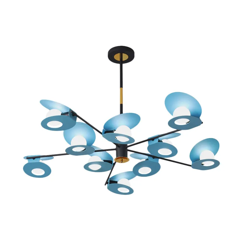 Schijfophanglicht eigentijds metallic 10 lampen woonkamerkroonluchterlamp blauw met uitgehold ontwerp Clearhalo