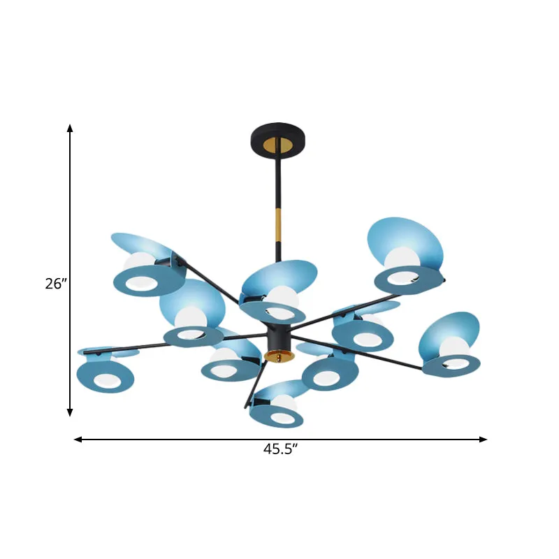 Schijfophanglicht eigentijds metallic 10 lampen woonkamerkroonluchterlamp blauw met uitgehold ontwerp Clearhalo