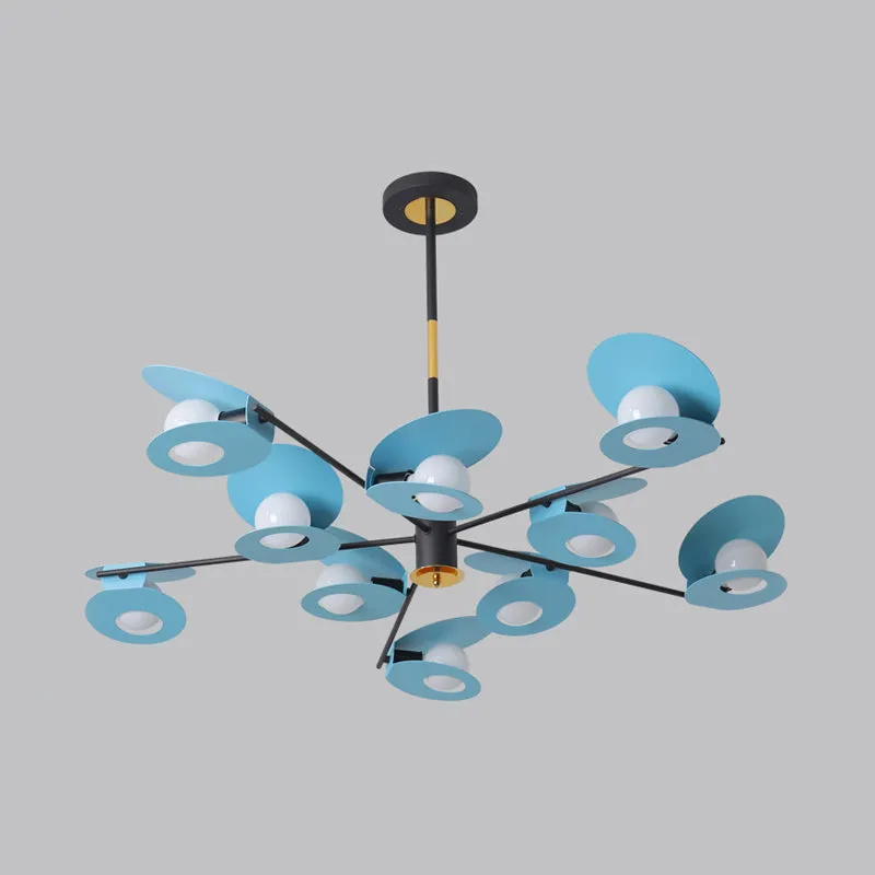 Schijfophanglicht eigentijds metallic 10 lampen woonkamerkroonluchterlamp blauw met uitgehold ontwerp Clearhalo