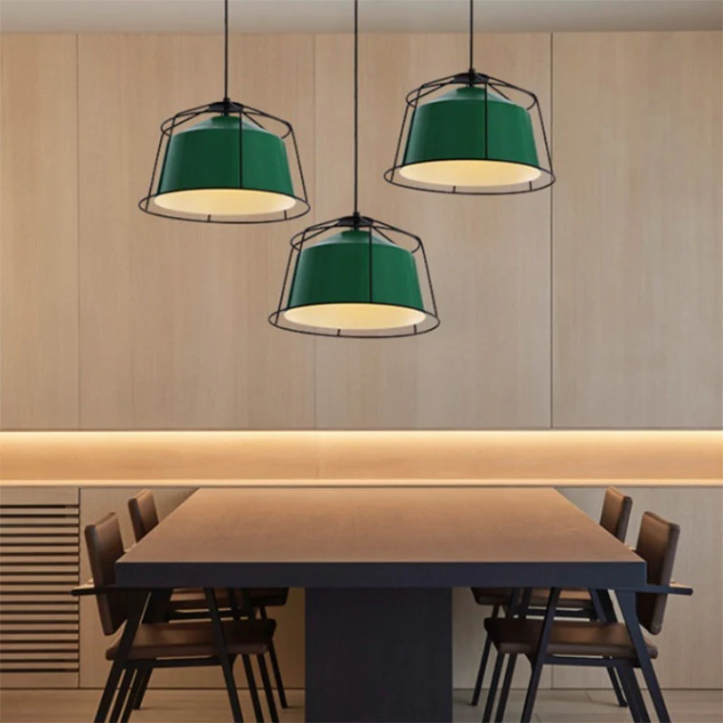 Schuurvormige keukenhanglamp met kooi Metaal Enkele lichte traditionele hanglamp bosgroen Clearhalo