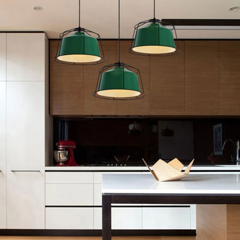 Schuurvormige keukenhanglamp met kooi Metaal Enkele lichte traditionele hanglamp bosgroen Clearhalo