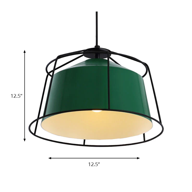 Schuurvormige keukenhanglamp met kooi Metaal Enkele lichte traditionele hanglamp bosgroen Clearhalo