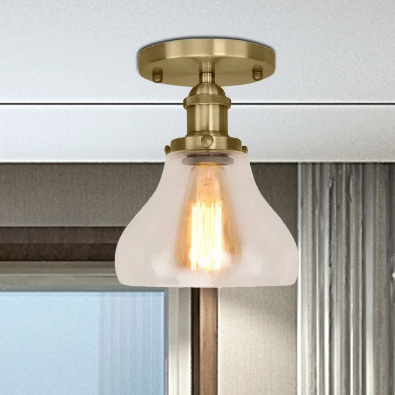 Semi-inbouw boerderijkegel met helder glazen plafondverlichtingsarmatuur met enkele lamp zwart/messing/koper Clearhalo