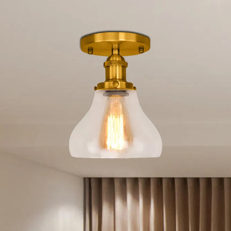 Semi-inbouw boerderijkegel met helder glazen plafondverlichtingsarmatuur met enkele lamp zwart/messing/koper Clearhalo