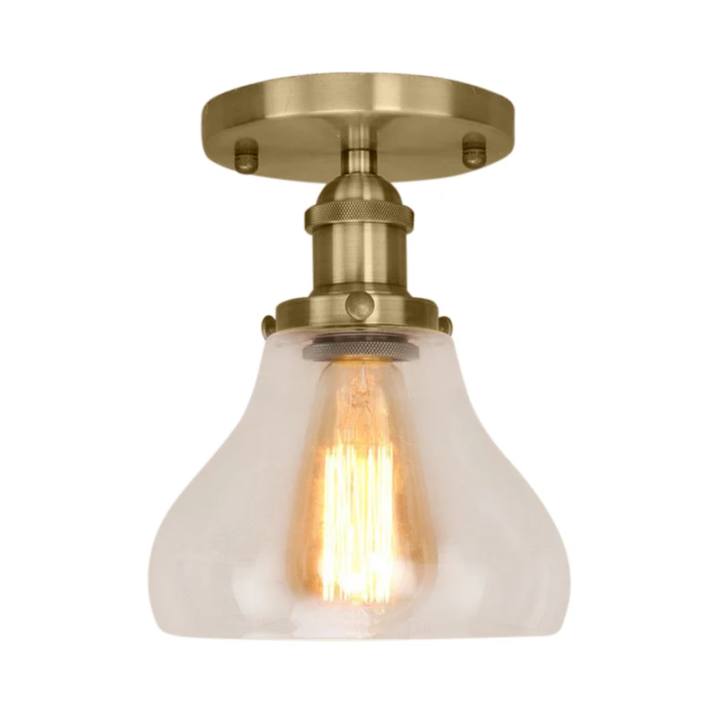 Semi-inbouw boerderijkegel met helder glazen plafondverlichtingsarmatuur met enkele lamp zwart/messing/koper Clearhalo