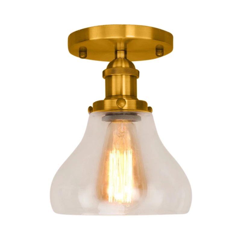 Semi-inbouw boerderijkegel met helder glazen plafondverlichtingsarmatuur met enkele lamp zwart/messing/koper Clearhalo