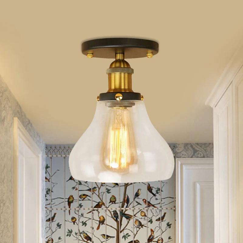 Semi-inbouw boerderijkegel met helder glazen plafondverlichtingsarmatuur met enkele lamp zwart/messing/koper Clearhalo
