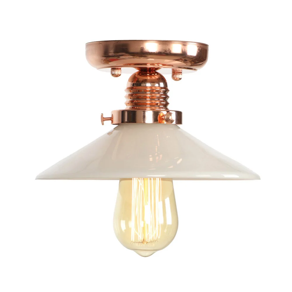 Semi-inbouw industriële kegel/schotel/golvend matglazen plafondlamp met enkele lamp koper Clearhalo