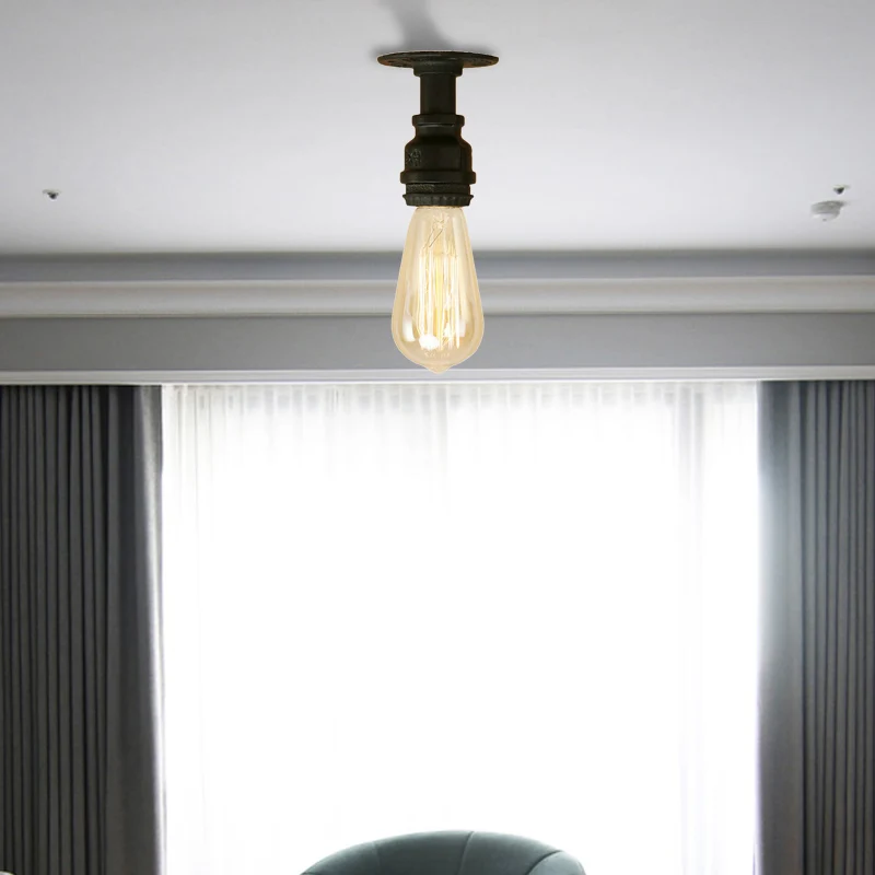 Semi-inbouwlamp met 1 lamp en kale lamp Industrieel zwart metallic mini-semi-inbouwlamp voor gang Clearhalo