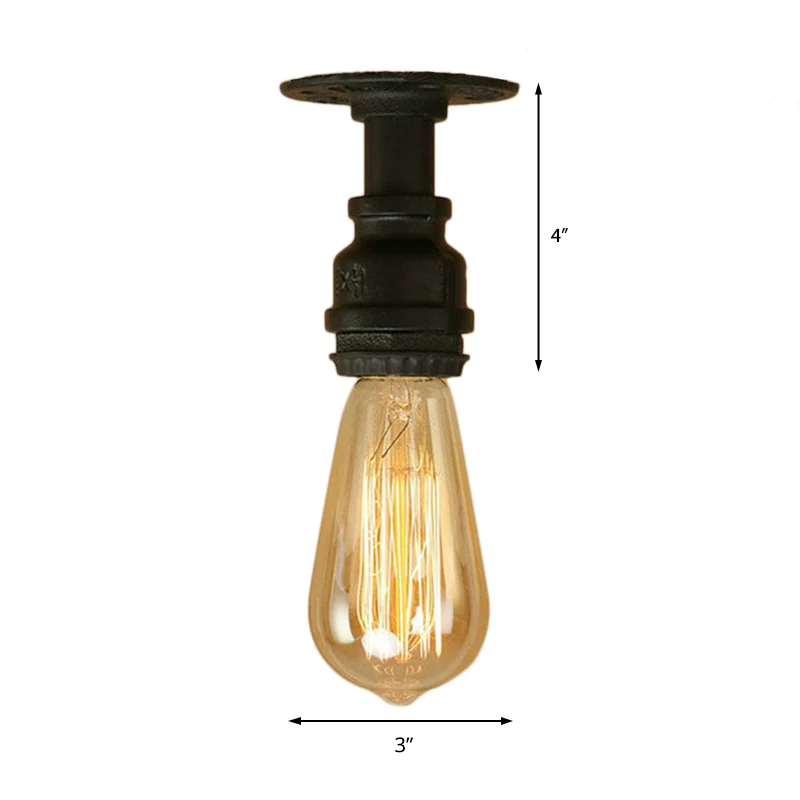 Semi-inbouwlamp met 1 lamp en kale lamp Industrieel zwart metallic mini-semi-inbouwlamp voor gang Clearhalo