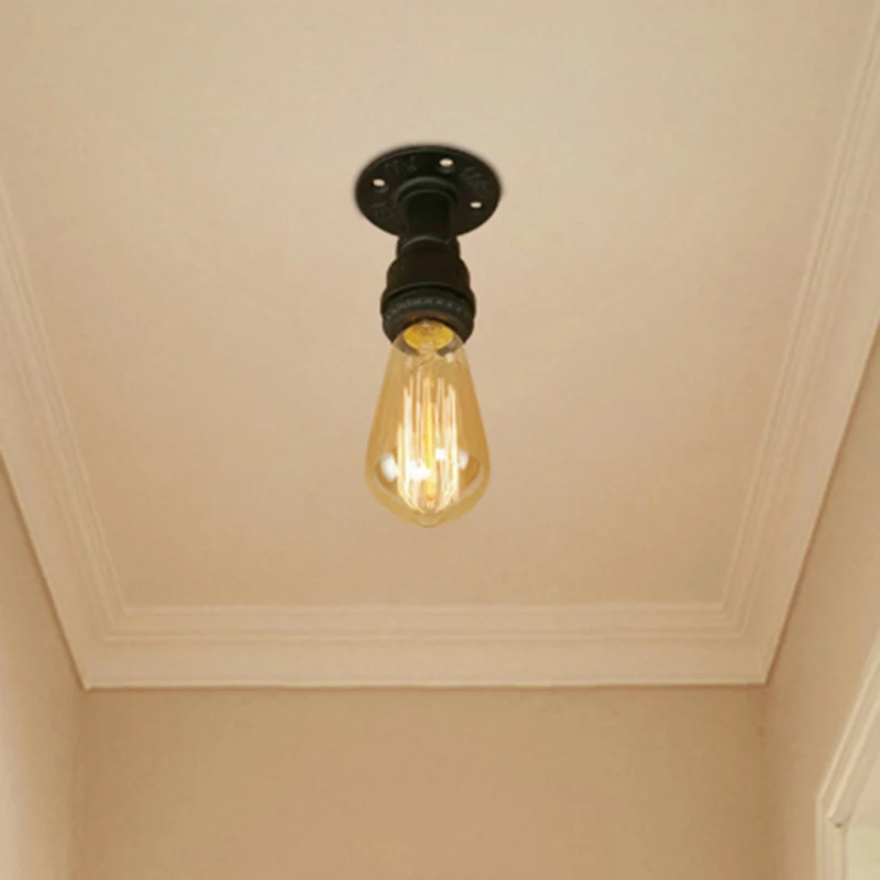 Semi-inbouwlamp met 1 lamp en kale lamp Industrieel zwart metallic mini-semi-inbouwlamp voor gang Clearhalo