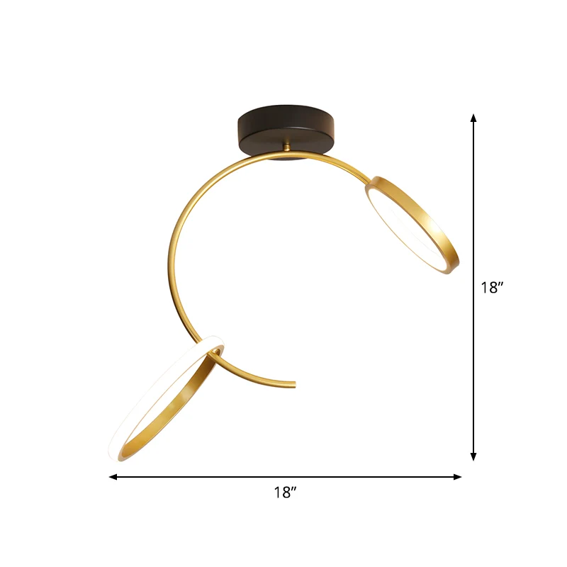 Semi-inbouwlamp met metalen hoepel, eenvoudige 18"/21,5" brede LED dichtbij plafondverlichting goud, warm/wit licht Clearhalo