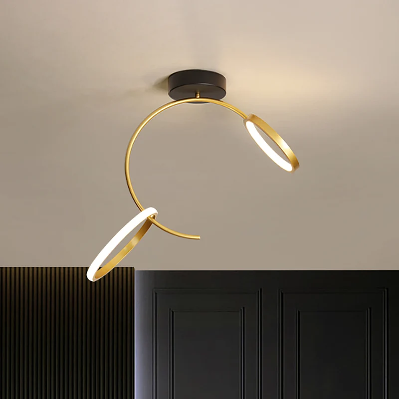 Semi-inbouwlamp met metalen hoepel, eenvoudige 18"/21,5" brede LED dichtbij plafondverlichting goud, warm/wit licht Clearhalo