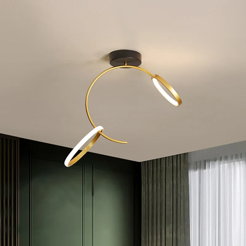 Semi-inbouwlamp met metalen hoepel, eenvoudige 18"/21,5" brede LED dichtbij plafondverlichting goud, warm/wit licht Clearhalo