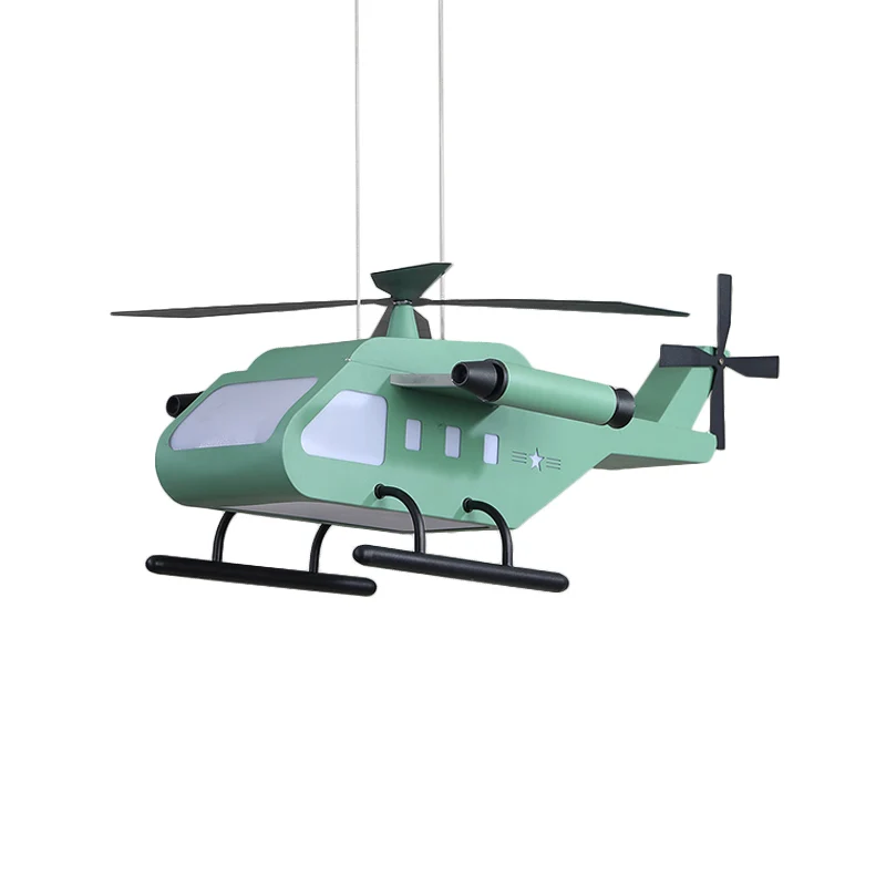 Set cartoon LED-hanglampen met metalen kap geel/groen helikopterhanglamp voor jongenskamer Clearhalo