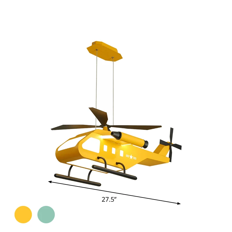 Set cartoon LED-hanglampen met metalen kap geel/groen helikopterhanglamp voor jongenskamer Clearhalo