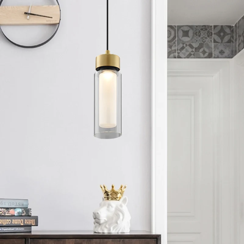 Simplicity 1-lichts druppellamp zwart en goud cilindrische LED-down mini-hanglamp met helderglazen kap Clearhalo