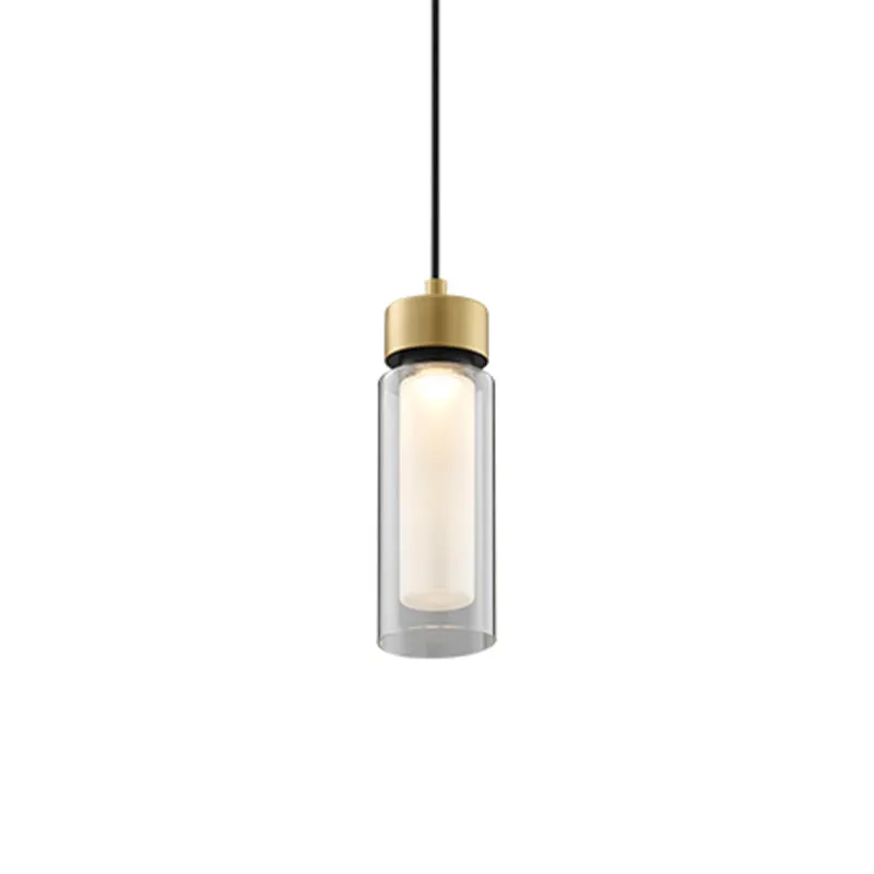 Simplicity 1-lichts druppellamp zwart en goud cilindrische LED-down mini-hanglamp met helderglazen kap Clearhalo