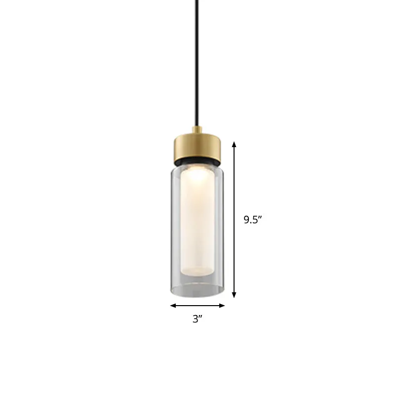 Simplicity 1-lichts druppellamp zwart en goud cilindrische LED-down mini-hanglamp met helderglazen kap Clearhalo