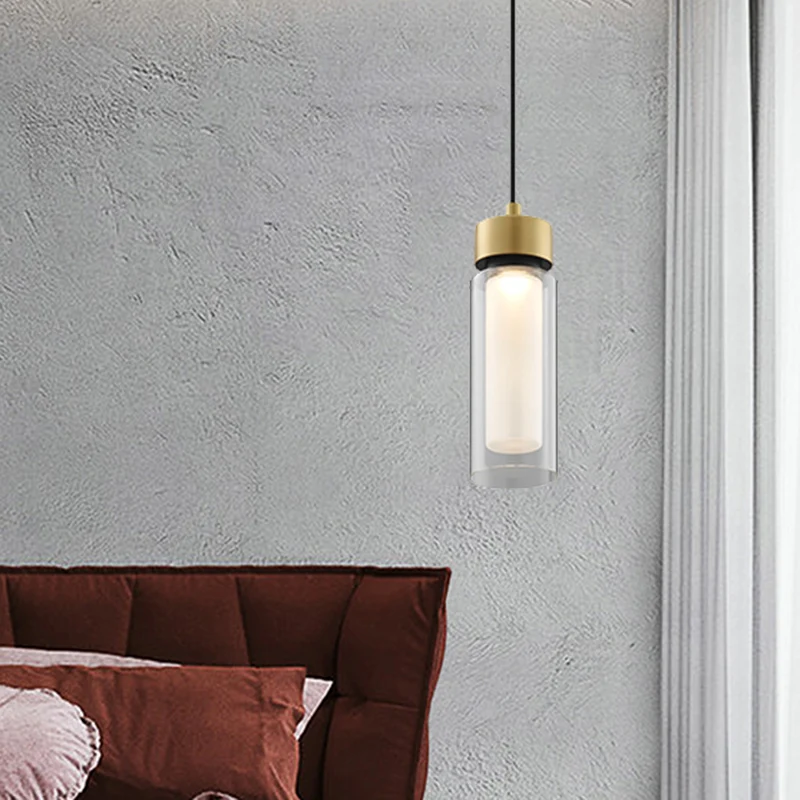 Simplicity 1-lichts druppellamp zwart en goud cilindrische LED-down mini-hanglamp met helderglazen kap Clearhalo