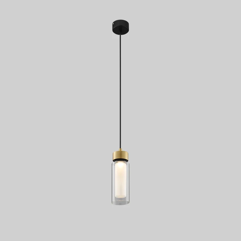 Simplicity 1-lichts druppellamp zwart en goud cilindrische LED-down mini-hanglamp met helderglazen kap Clearhalo