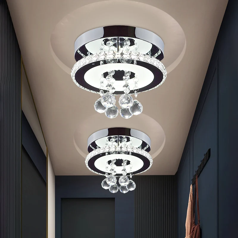 Simplicity Circle semi-inbouw gefacetteerd kristal 8"/12" W LED-gangplafondarmatuur chroom, warm/wit licht Clearhalo