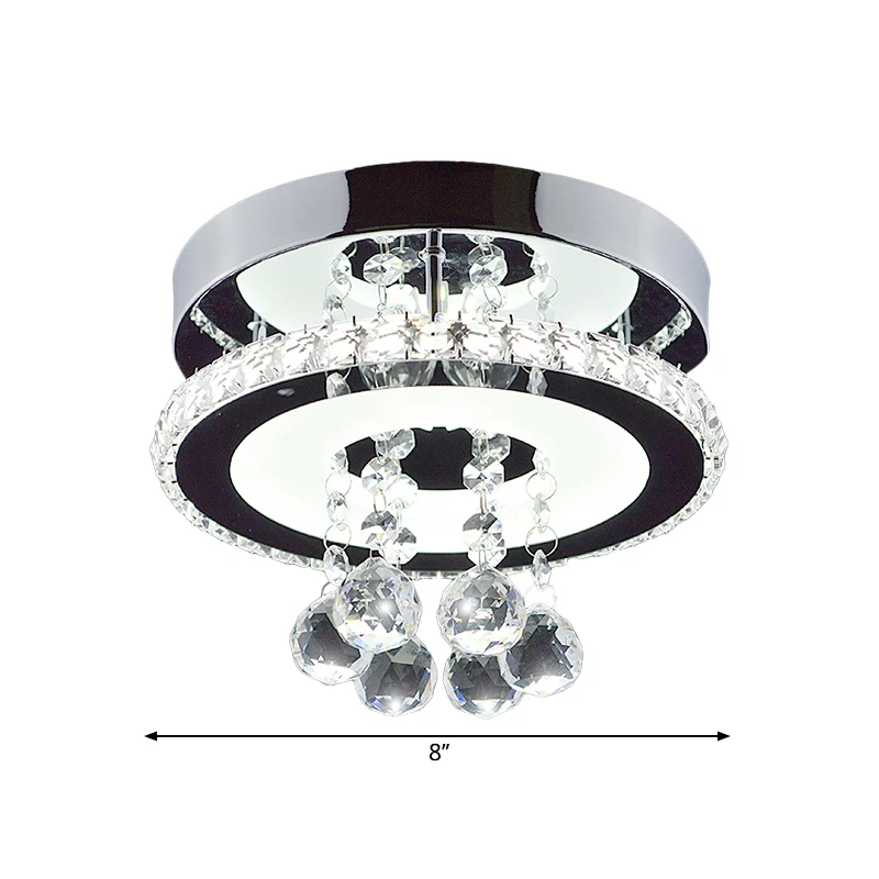 Simplicity Circle semi-inbouw gefacetteerd kristal 8"/12" W LED-gangplafondarmatuur chroom, warm/wit licht Clearhalo