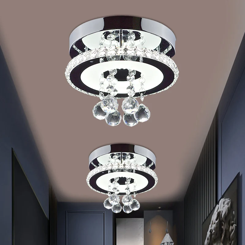 Simplicity Circle semi-inbouw gefacetteerd kristal 8"/12" W LED-gangplafondarmatuur chroom, warm/wit licht Clearhalo