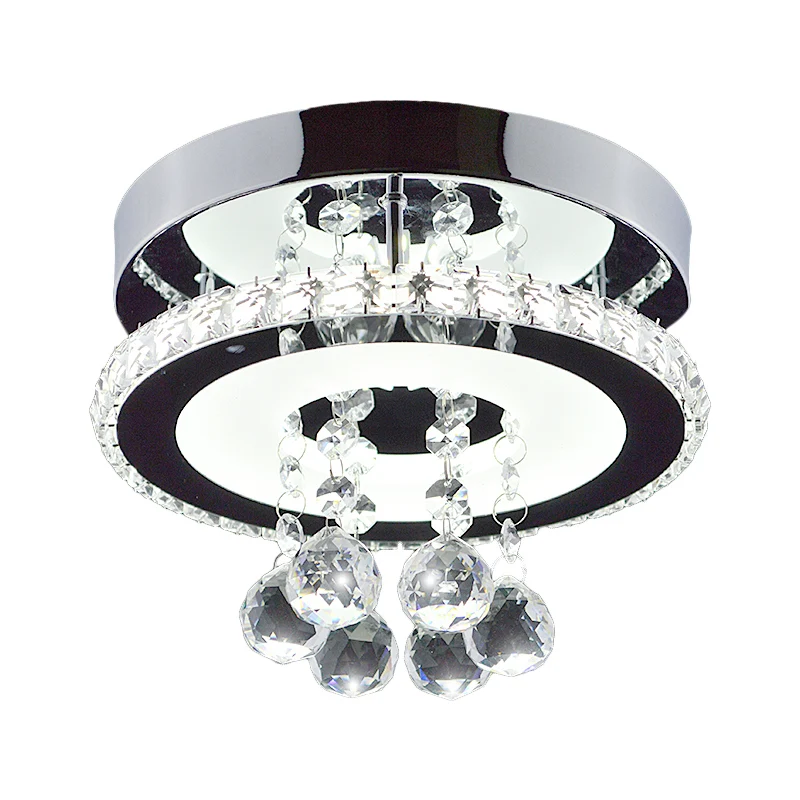 Simplicity Circle semi-inbouw gefacetteerd kristal 8"/12" W LED-gangplafondarmatuur chroom, warm/wit licht Clearhalo