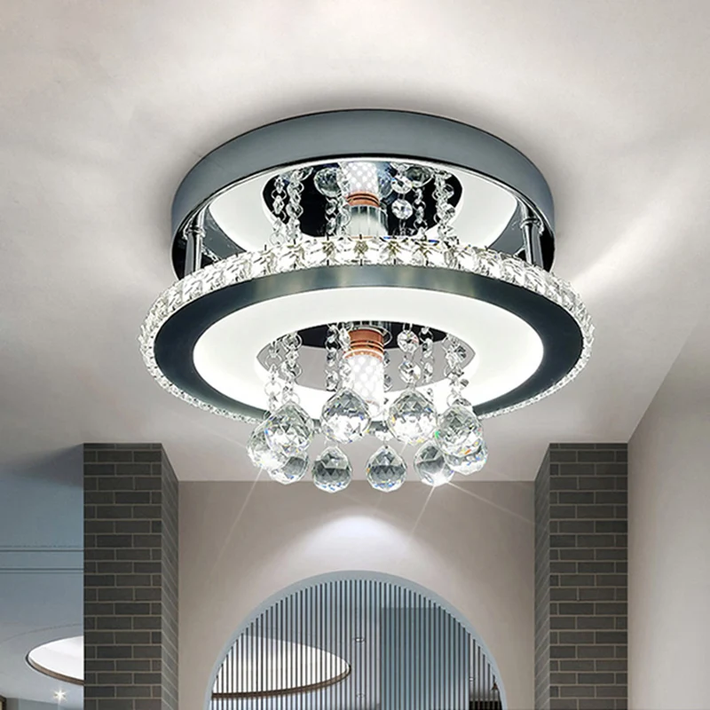 Simplicity Circle semi-inbouw gefacetteerd kristal 8"/12" W LED-gangplafondarmatuur chroom, warm/wit licht Clearhalo