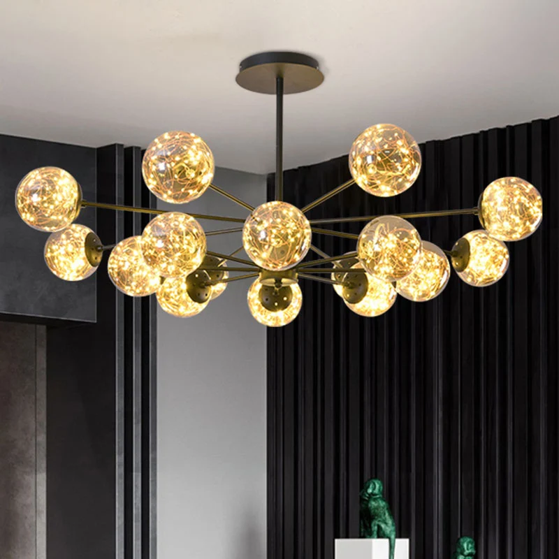 Simplicity plafondkroonluchter zwarte bolvormige slingerlamp met glazen kap voor eetkamer Clearhalo