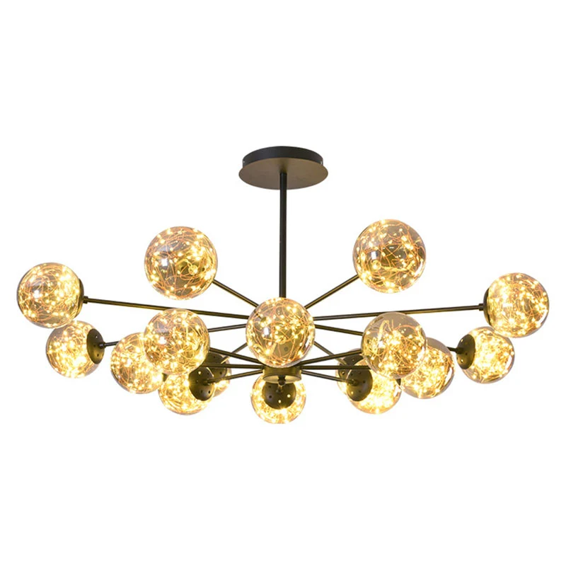 Simplicity plafondkroonluchter zwarte bolvormige slingerlamp met glazen kap voor eetkamer Clearhalo