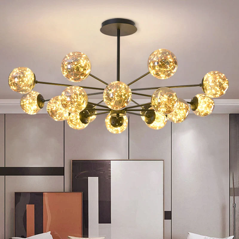 Simplicity plafondkroonluchter zwarte bolvormige slingerlamp met glazen kap voor eetkamer Clearhalo