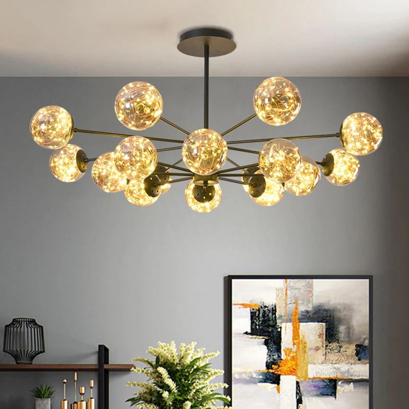 Simplicity plafondkroonluchter zwarte bolvormige slingerlamp met glazen kap voor eetkamer Clearhalo