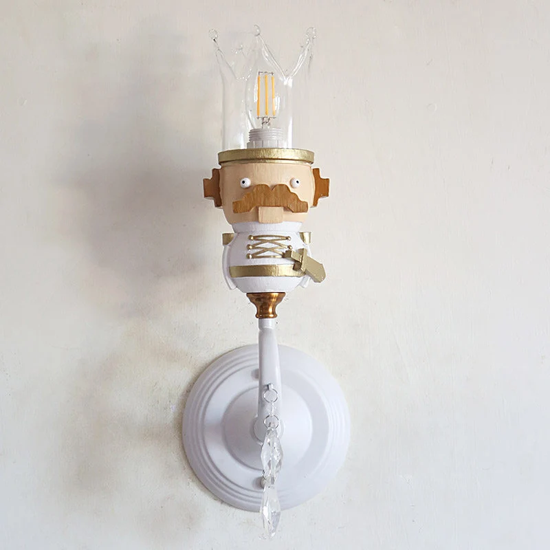 Single Light King Sconce Light met helder kristal Cartoon hars Sconce Lamp wit voor trapfoyer Clearhalo
