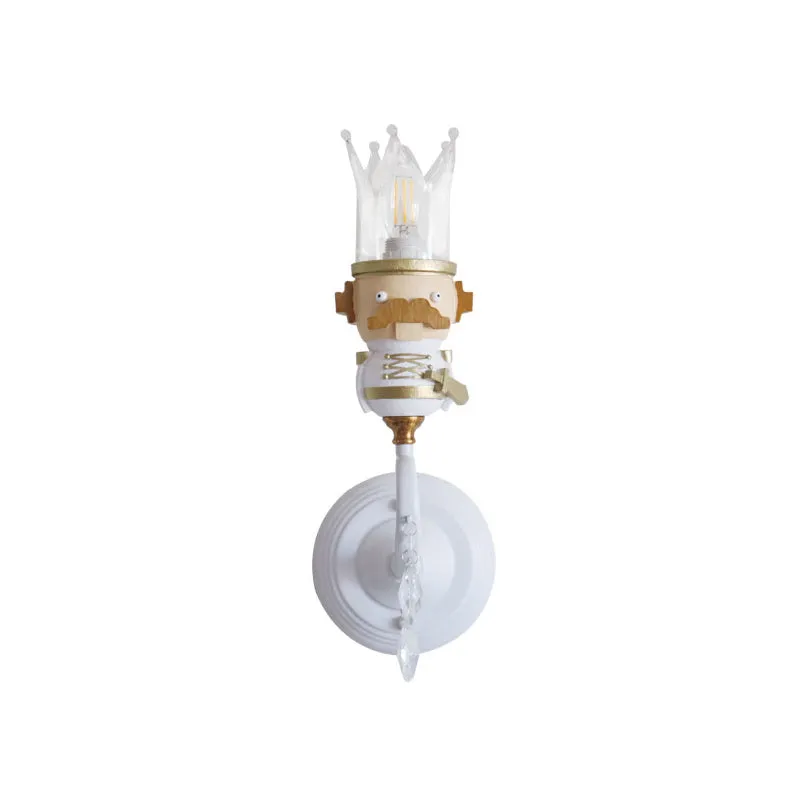 Single Light King Sconce Light met helder kristal Cartoon hars Sconce Lamp wit voor trapfoyer Clearhalo