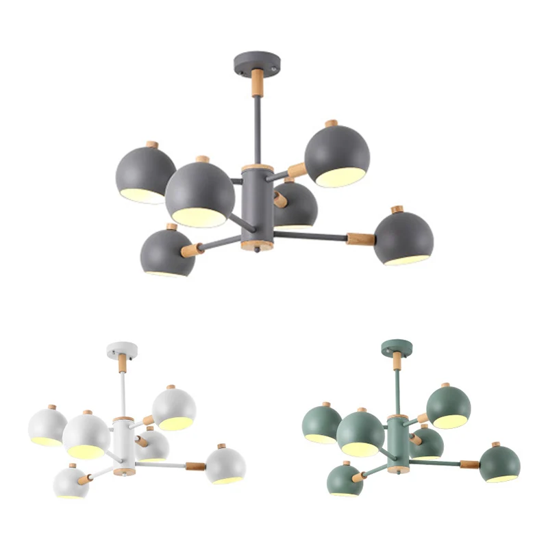 Slaapkamer bol hanglamp ijzer 6 lampen moderne Scandinavische hangende kroonluchter Clearhalo