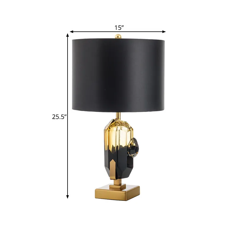 Slaapkamernachttafellamp met 1 lamp, modernistische gouden bureaulamp met trommelzwarte stoffen kap Clearhalo