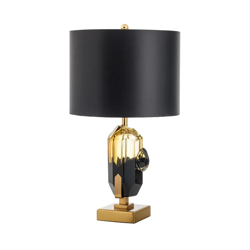 Slaapkamernachttafellamp met 1 lamp, modernistische gouden bureaulamp met trommelzwarte stoffen kap Clearhalo