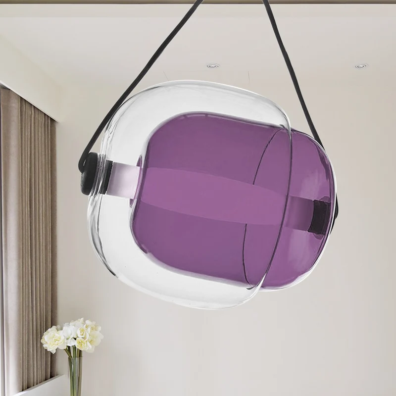 Snoepvormige hanglamp modern helder glas 1-lichts led hangende plafondlamp grijs/geel/paars met snoer Clearhalo
