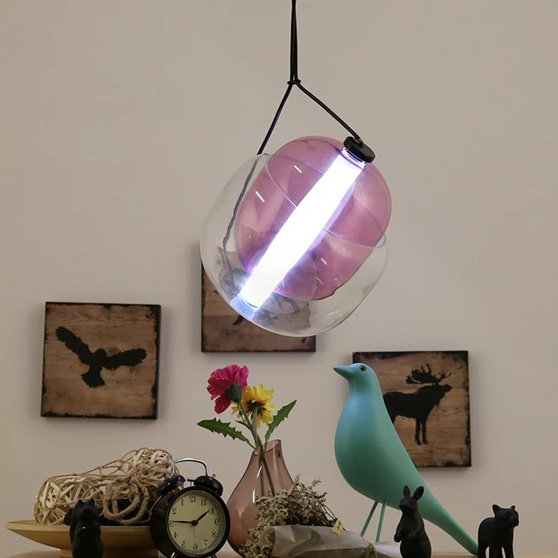 Snoepvormige hanglamp modern helder glas 1-lichts led hangende plafondlamp grijs/geel/paars met snoer Clearhalo