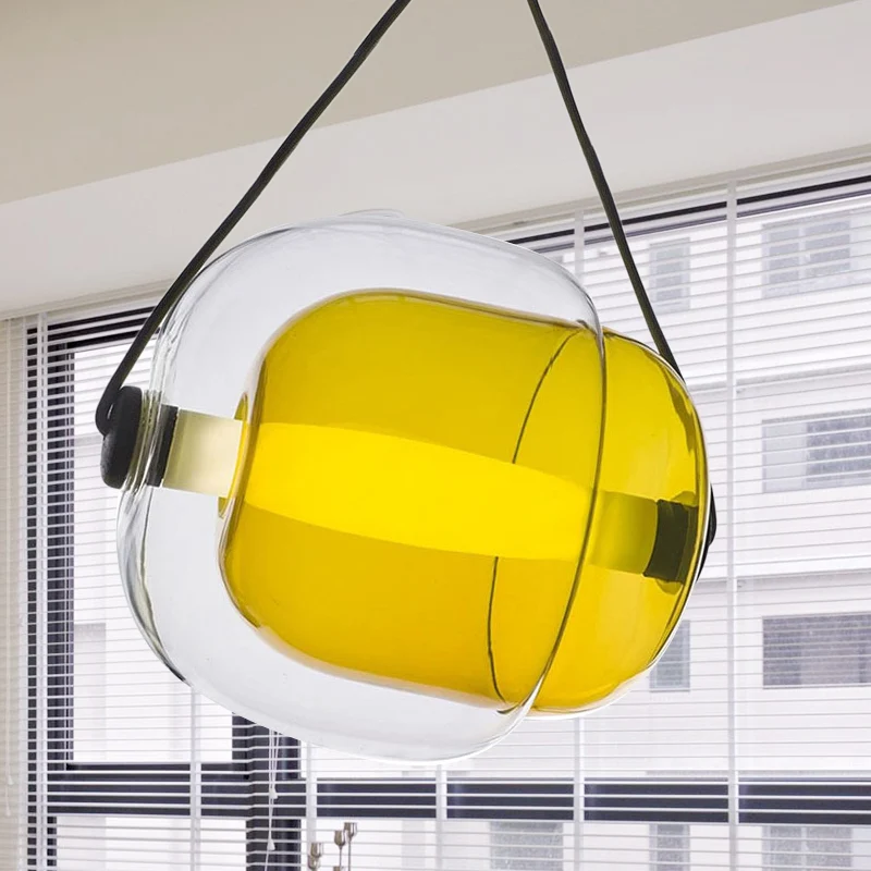 Snoepvormige hanglamp modern helder glas 1-lichts led hangende plafondlamp grijs/geel/paars met snoer Clearhalo