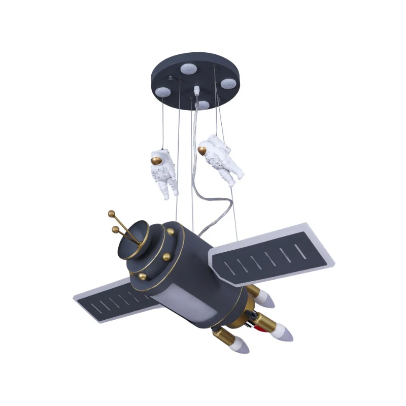 Space Satellite Astronaut hanglamp kinderhars donkergrijze LED-kroonluchterlamp voor slaapkamer Clearhalo