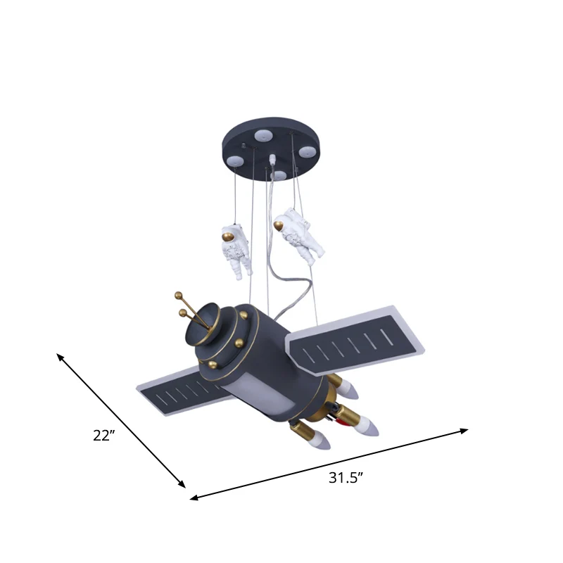 Space Satellite Astronaut hanglamp kinderhars donkergrijze LED-kroonluchterlamp voor slaapkamer Clearhalo