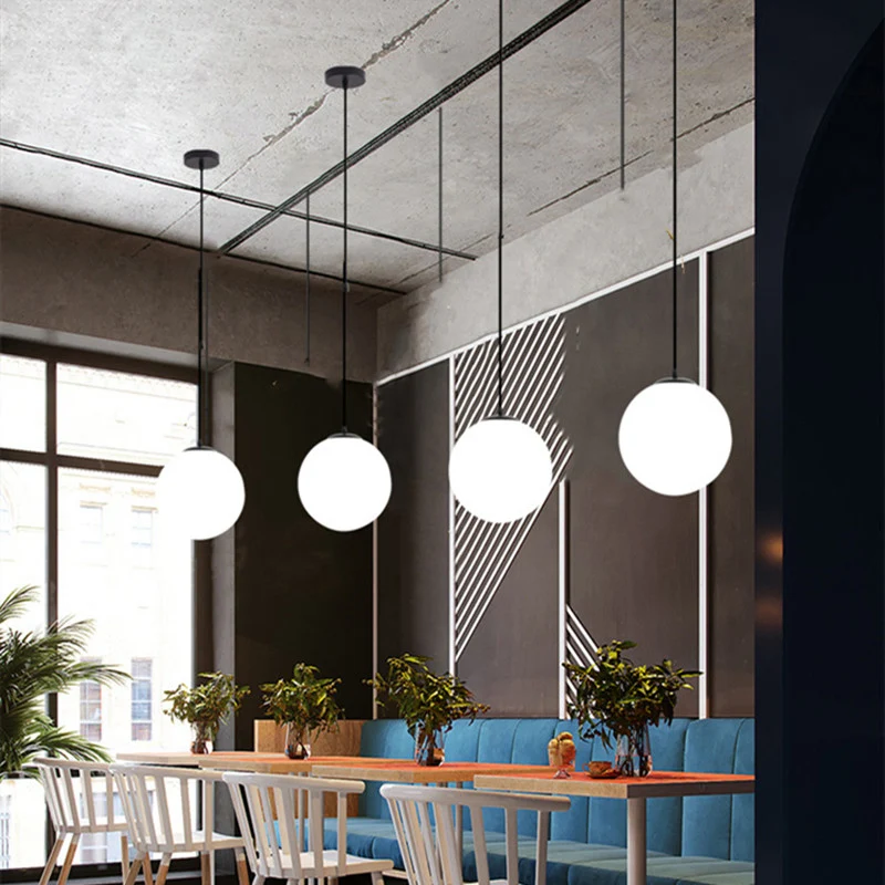 Sphere Restaurant Hanglamp Crème Glas 1 Kops Eenvoudige Plafondlamp Zwart Clearhalo