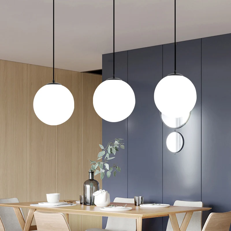 Sphere Restaurant Hanglamp Crème Glas 1 Kops Eenvoudige Plafondlamp Zwart Clearhalo