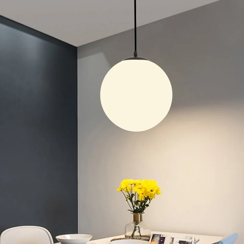 Sphere Restaurant Hanglamp Crème Glas 1 Kops Eenvoudige Plafondlamp Zwart Clearhalo